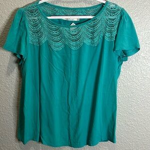 Solitaire green short sleeve blouse size 1X